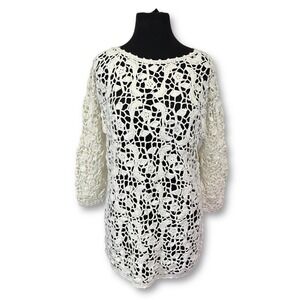 Vintage UEC Express Handknit International Crochet Tunic Top 3/4‎ Sleeve Size M
